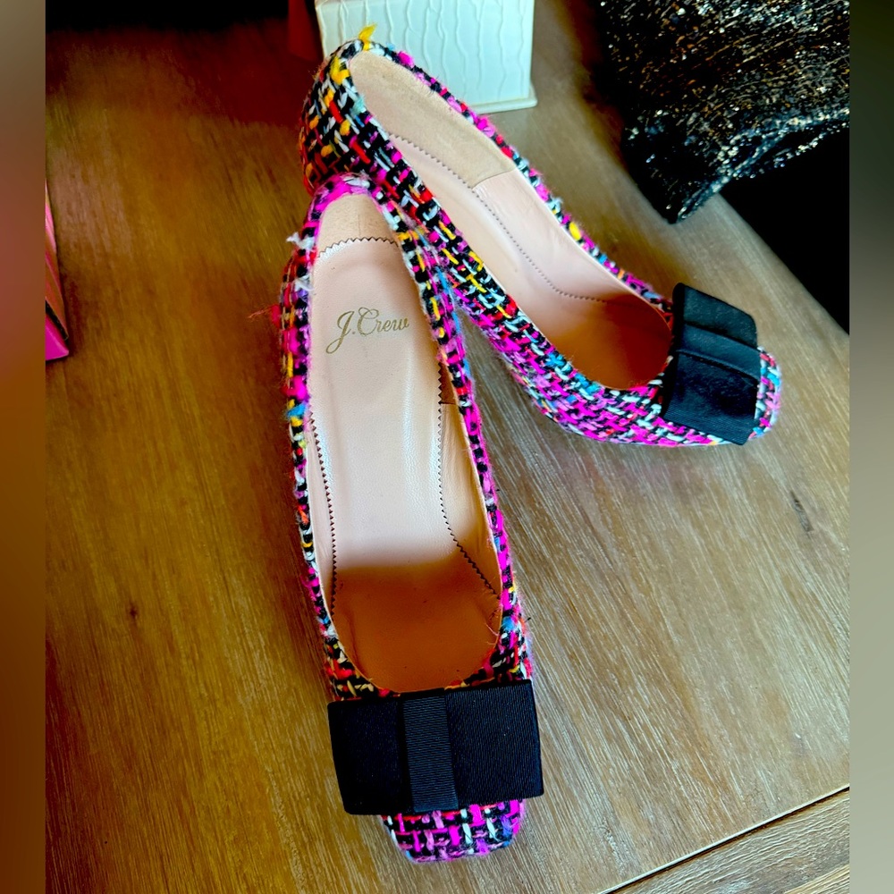 J Crew tweed multi colored heels